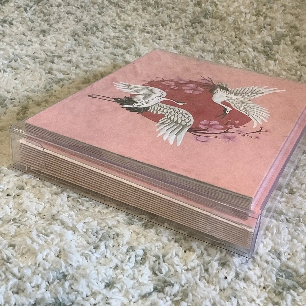 White Crane Red Moon Floral Boxed Note Cards Paper Source NWT set of 10